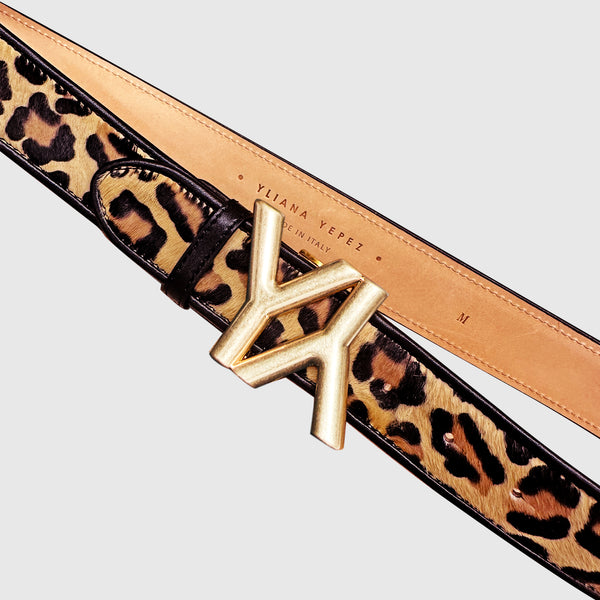 Monogram Buckle with belt calf hair leopard