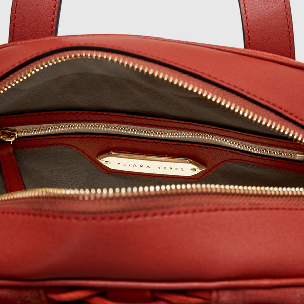 YLIANA YEPEZ handbags medium francesca satchel braided leather suede orange burn