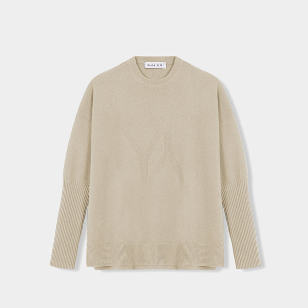 Boxy sweater Cashmere sand with YY logo