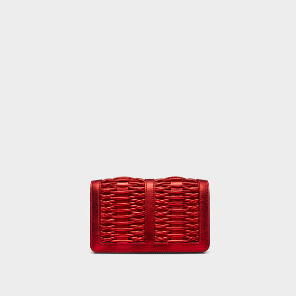 Lea red metallic braided clutch