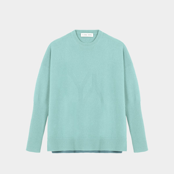 Boxy sweater Cashmere aqua multi with YY logo