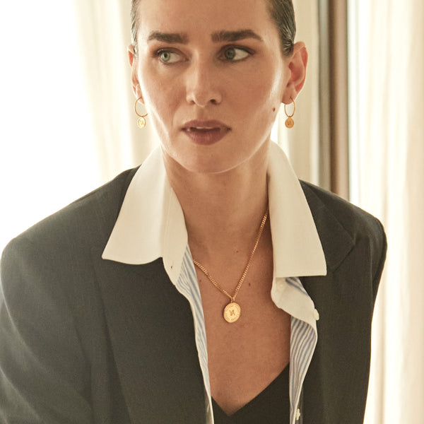 Cable Short Necklace with Small Coin Gold