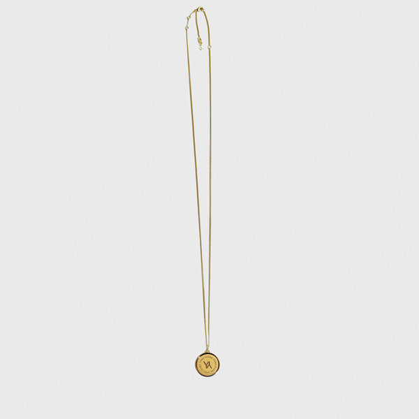 Cable Long Necklace with Small Coin Gold