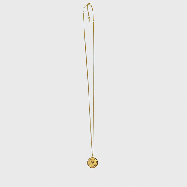 Cable Long Necklace with Small Coin Gold