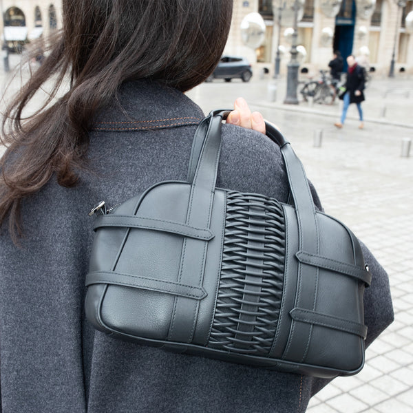 Medium Francesca Braided Satchel Black