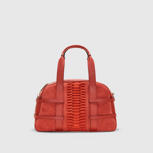 Bolso YLIANA YEPEZ Francesca satchel mediano trenzado de suede burnt orange
