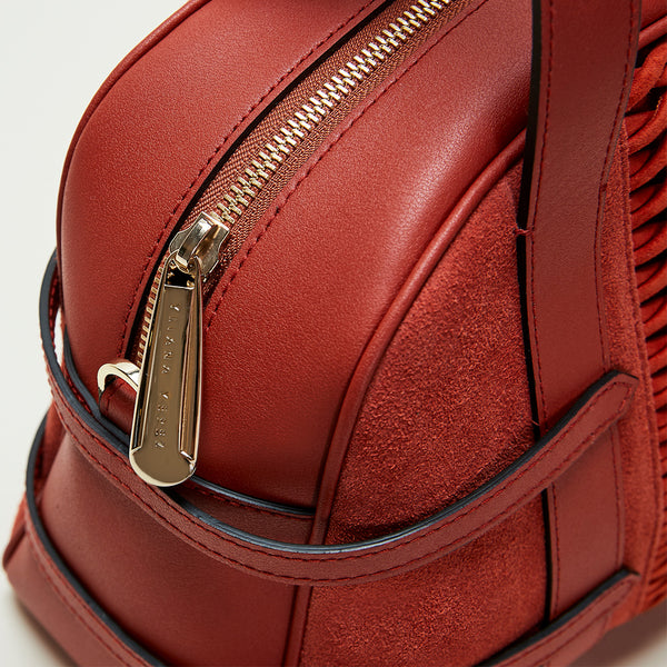 Bolso YLIANA YEPEZ Francesca satchel mediano trenzado de suede burnt orange