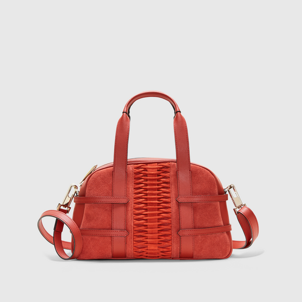Bolso YLIANA YEPEZ Francesca satchel mediano trenzado de suede burnt orange