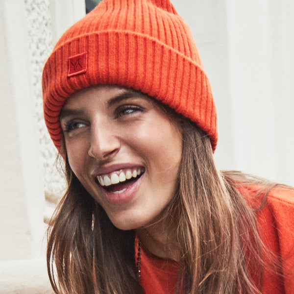 Beanie Cashmere with YY Logo Orange