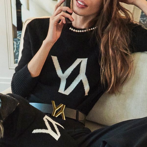 Boxy Sweater with YY Logo Black