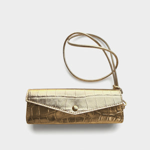 Glasses Case w. Strap Croc Gold