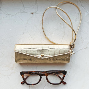 Glasses Case w. Strap Croc Gold