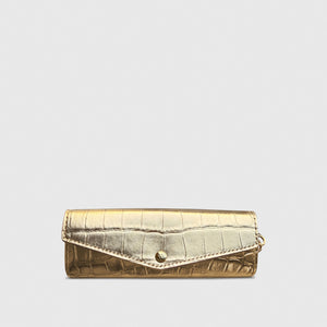 Glasses Case w. Strap Croc Gold