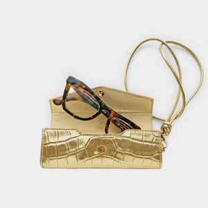 Glasses Case w. Strap Croc Gold