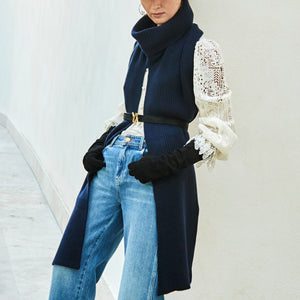 Neck Warmer with Scarf Cashmere Navy