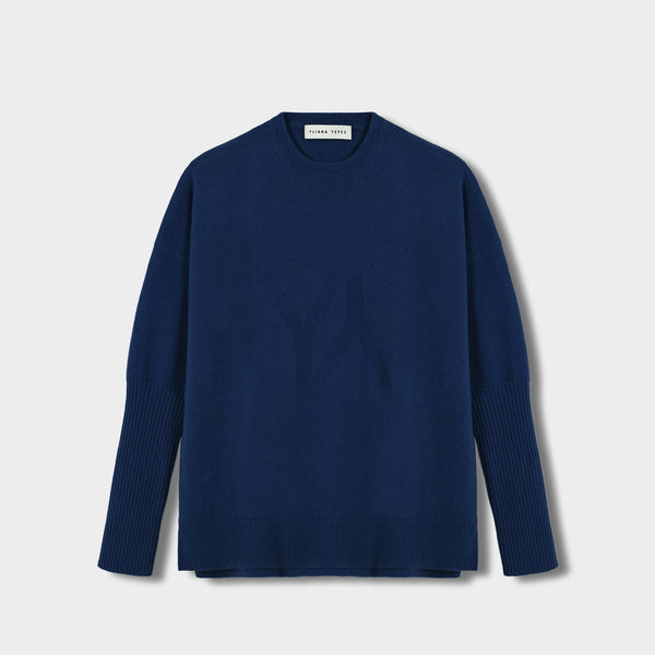 Boxy sweater Cashmere city navy with YY logo