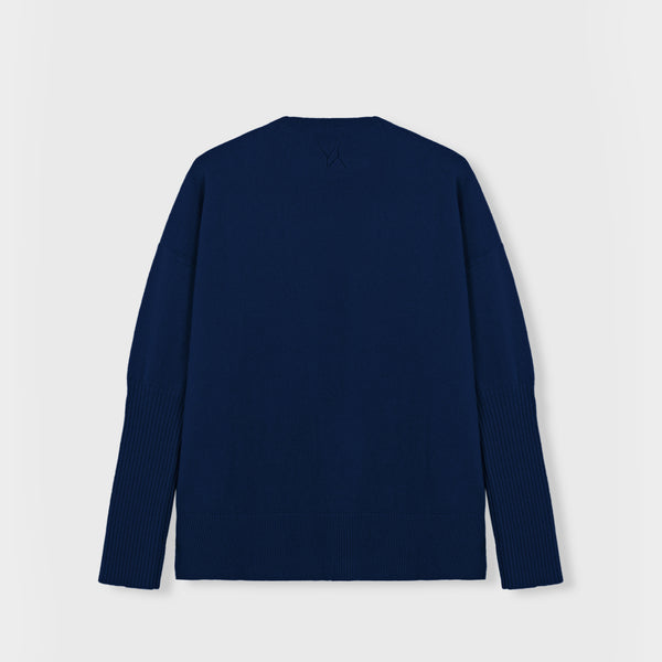 Boxy sweater Cashmere city navy with YY logo