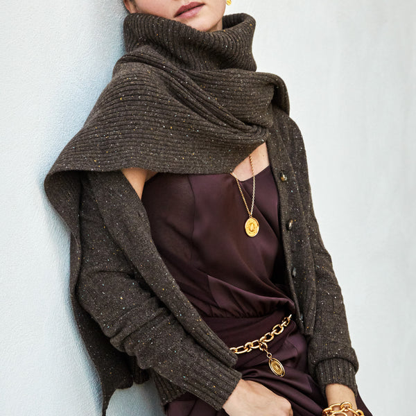 Cardigan Sweater YY Logomania Brown