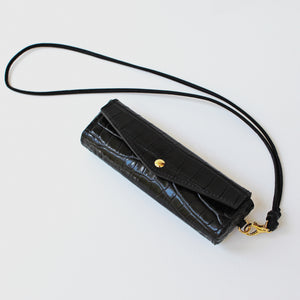 Glasses Case w. Strap Croc Black