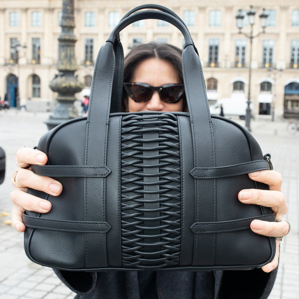 Medium Francesca braided black satchel