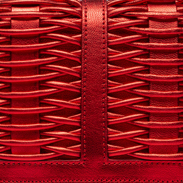 Clutch Lea trenzado metalizado rojo