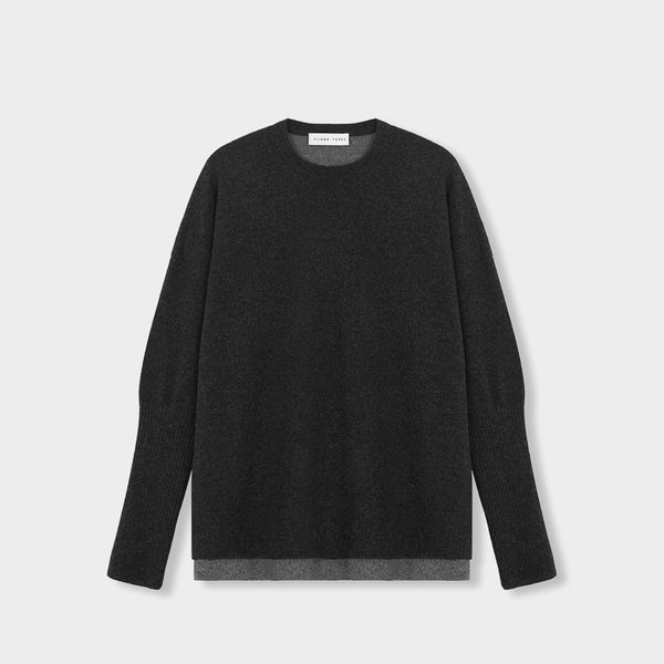 Boxy sweater Cashmere dark grey multi with YY logo